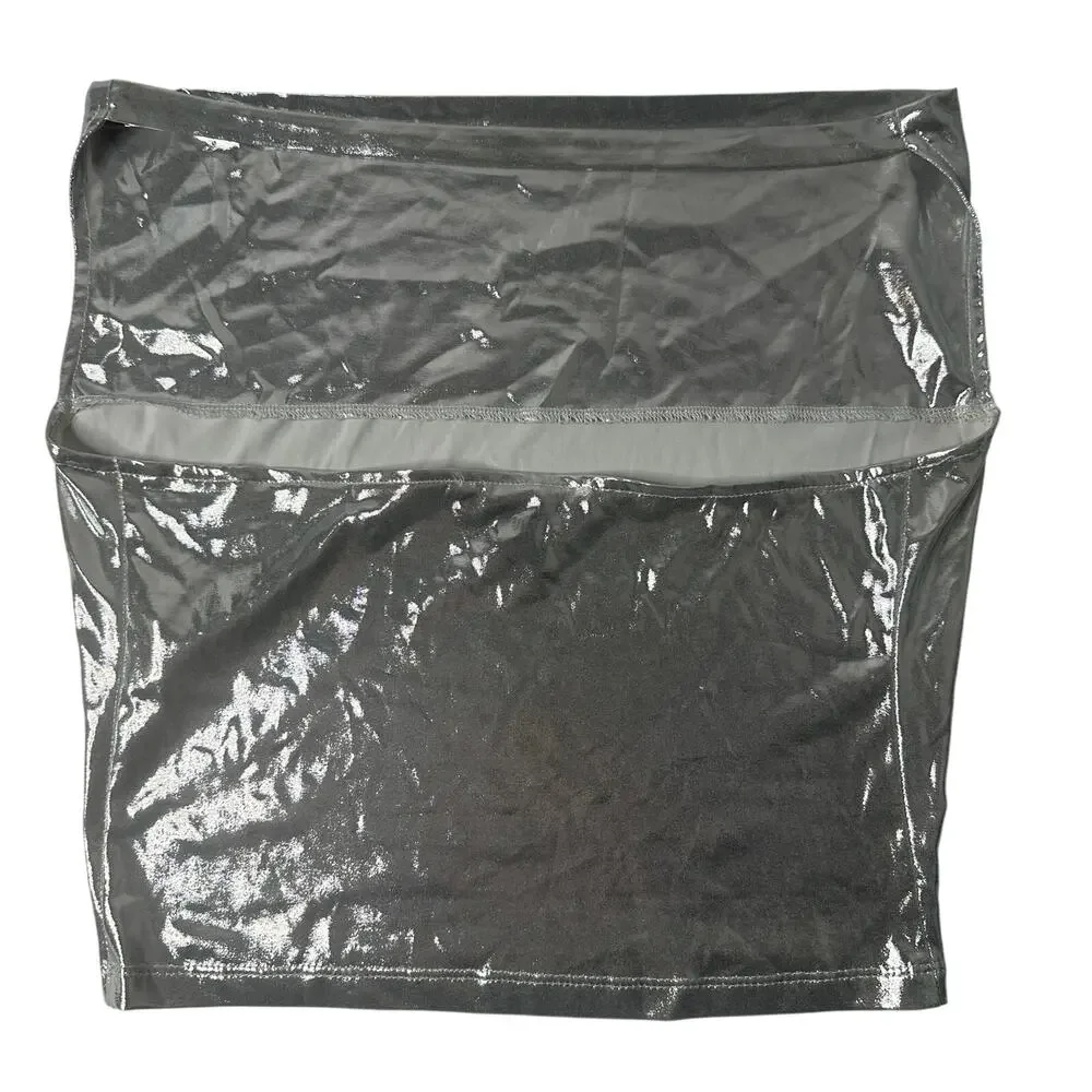 Y2K Silver Metallic Halter Cowl Neck Top Liquid Shine Going Out Party - Picture 12 of 14